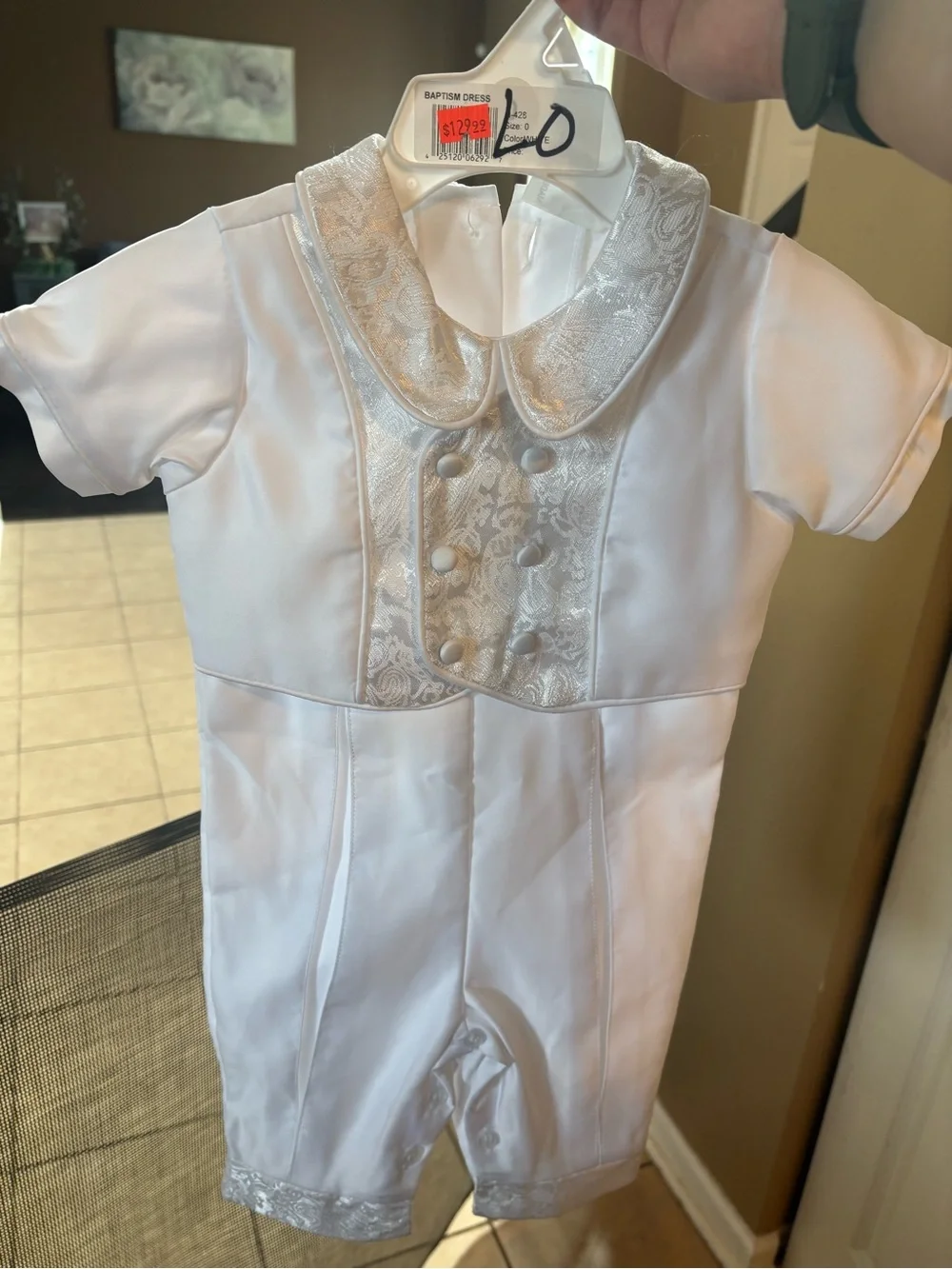 White Satin Infant Boys' Christening Outfit with Decorative Collar